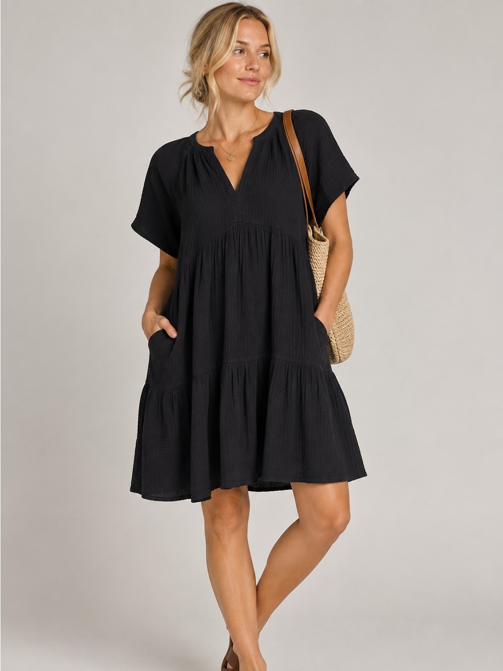 GAP • gauze tiered black dress